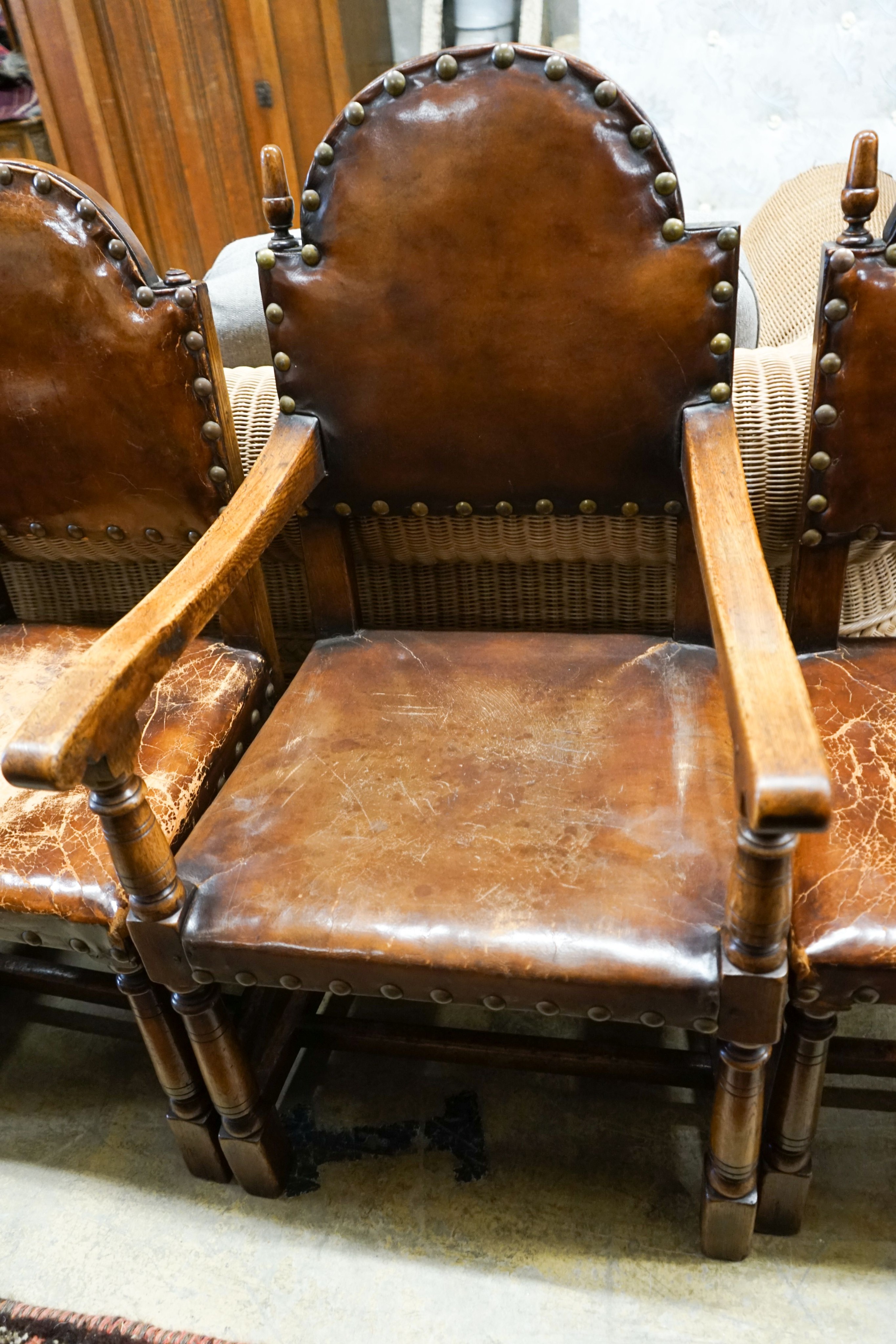 A set of six oak dining chairs